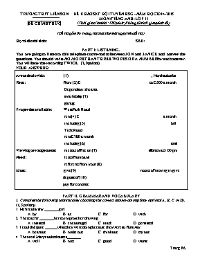 Đề khảo sát đội tuyển học sinh giỏi môn Tiếng Anh Lớp 11 - Năm học 2014-2015 - Trường THPT Liễn Sơn (Có đáp án)